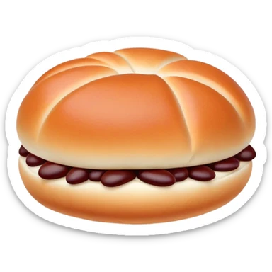 Tianjin Goubuli Dousha Bao red bean paste bun with pinched top, simplified emoji style with bold outlines and bright colors, cartoon style sweet steamed bun sticker