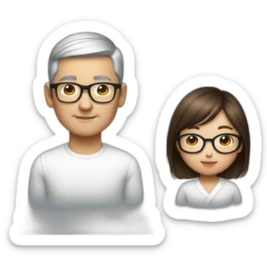 Tim cook with a brown hair Korean girl with eyeglasses sticker
