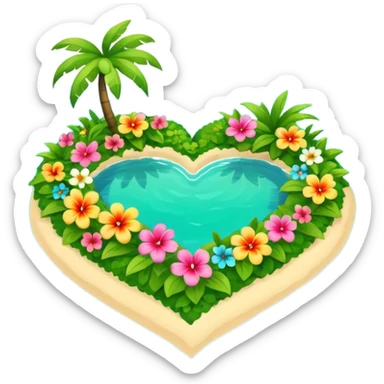 A island heart with green and flowers on it sticker