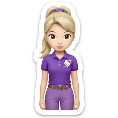 hello kitty wearing purple polo shirt and kyaki pants with long pony tail baddie sticker