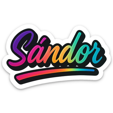 The name 'Sándor' in a modern, colorful gradient font with a dark outline, on a transparent background, with the name underlined or partially underlined with a dynamic, slanted underline, in the style of the sample images. sticker