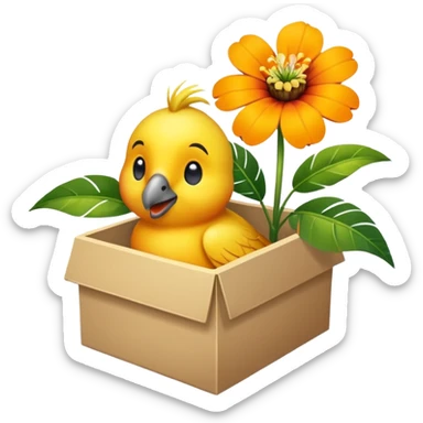 bitte ein bild von einem eistee mit papageiblumengeschmack aber mit so einer box und draußen eine papageiblume sticker