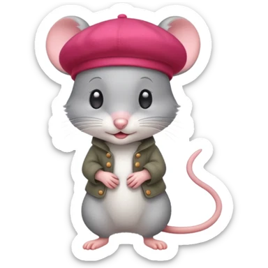 A cute mouse emoji, full-length, side view, wearing a stylish red beret. sticker