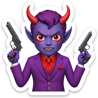 Cara redonda Diablo morado garrando dos pistolas  sticker