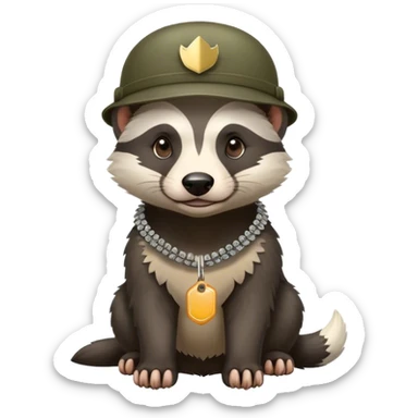 Honey badger waring army hat with dog tags sticker