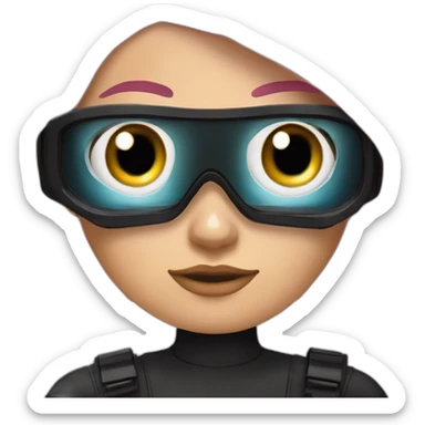 woman with blues eyes, large and straight brown hair, pink diving mask with a single crystal. underwater black suit sticker