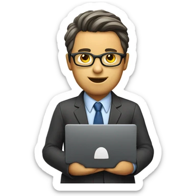 a cat manager with glasses und laptop sticker