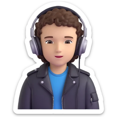curly haired boy wearing a leather jacket and headphones music producer sticker