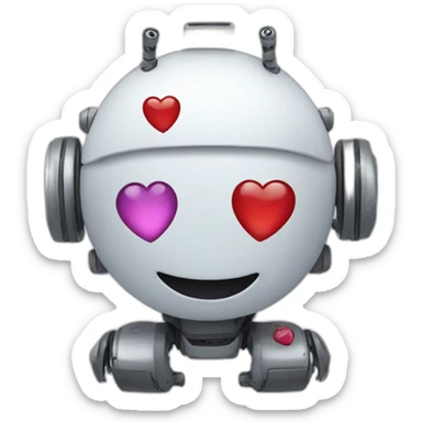 smiling robot with hearts around sticker