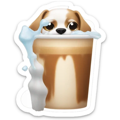 dog with an iced latte aesthetic sticker
