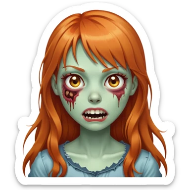 zombie girl with long ginger hair and bangs, winking sticker