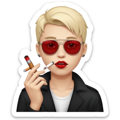 boy high fashion model with piercing sunglasses blood smoking cigarette sticker