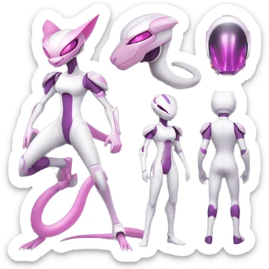 White body, Anthro-Sona-Lizard-Alien-Salazzle-Mew-Mewtwo-Fakémon, with pink eyes, with a futuristic visor-helmet, wearing a techwear-suit, Full Body sticker