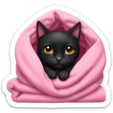 Black cat cozy in pink blanket sticker