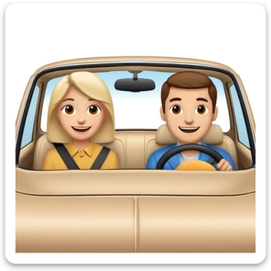 the front of a car with 2 persons inside in the front seat sticker