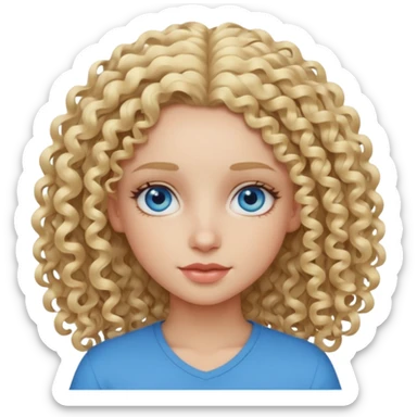 Cool blond curly girl blue eyes. Cooler color blond hair. Longer hair sticker