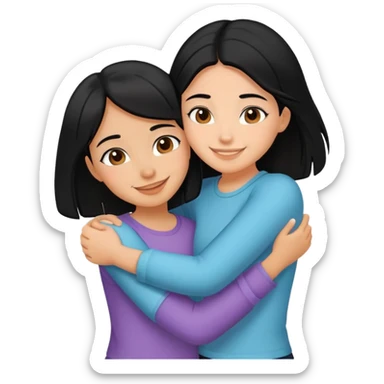2 girl best friends hugging one black hair one brown hair sticker