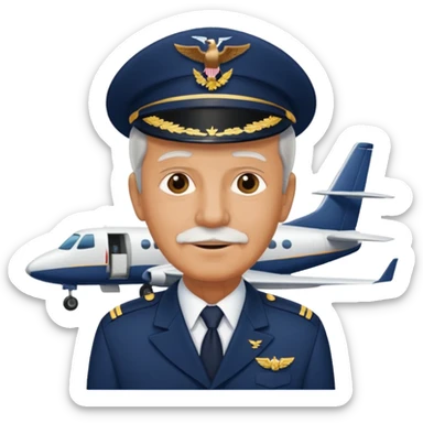 Older Pilate near airplane in navy blue uniform sticker