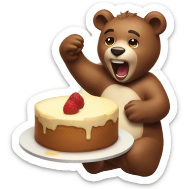 Bear eating cheesecake with happy fave sticker