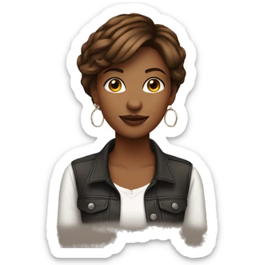 Girl, graphic designer, brown short hair. Hoop earrings sticker