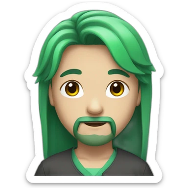 chinese boy with long hair and long beard with green hair sticker