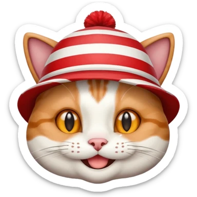 cat with a big red and white striped hat, smiling sticker