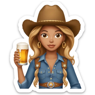 beyonce with cowboy hat on & beer in hand  sticker