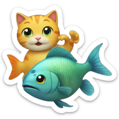 fish and cat sticker