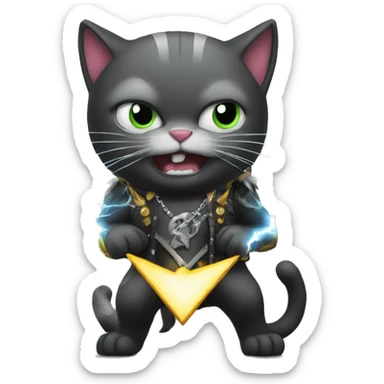 Heavy metal cat with lightning giltar sticker