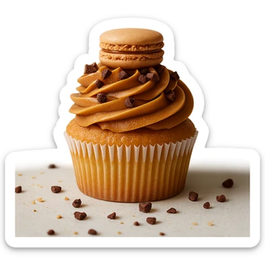 Change the icing to caramel, keep the realistic cupcake and accessories, photorealistic style, transparent background. sticker