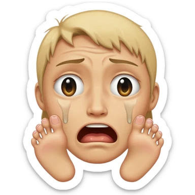 crying face with feet in the background sticker