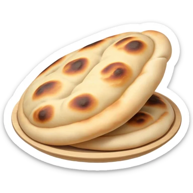 Cinematic Realistic Naan Bread Dish Emoji, showcasing soft, fluffy naan brushed with butter rendered with lifelike detail and inviting, warm lighting. sticker