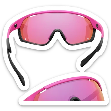 sporty pink shield visor sunglasses with thick frame with carbon fiber appearance, lightweight yet chunky design, substantial build, one-piece lens with hydrophobic coating sticker