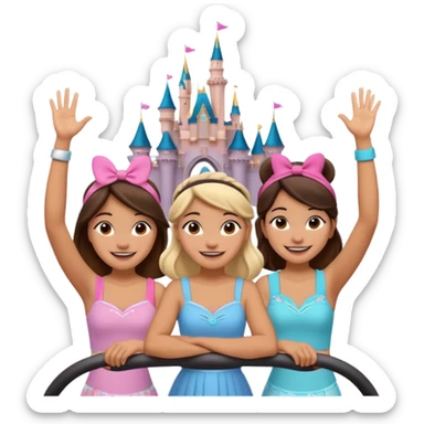 Como si quatro chicas estuvieran en una atracción de Disney con lsas manos levantadas  sticker