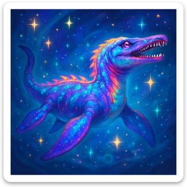 magical liopleurodon, surrounded by stars, enchanted, vibrant colors sticker