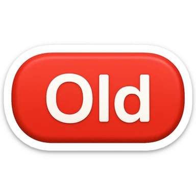 button with the word 'Old', bold white text on red rounded rectangle, matching iOS emoji 'NEW' button style, emoji style sticker