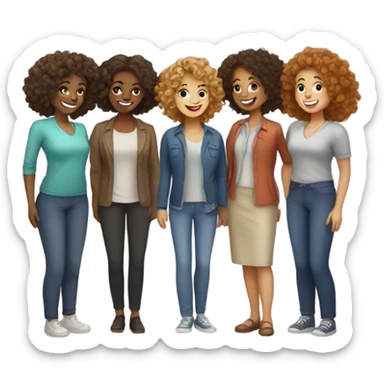 group of ladys with curly hair standing up smiling  sticker
