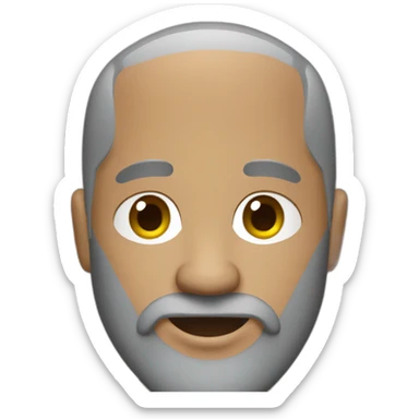 bald man with grey and brown beard working on a Mac sticker