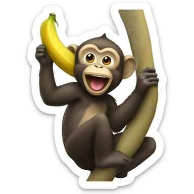 Monkey eating a banana on tree sticker