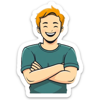 arms crossed holding neck laughing guy sticker