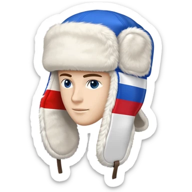 Traditional Russian ushanka hat with Russian flag colors white blue and red, winter fur hat with ear flaps sticker