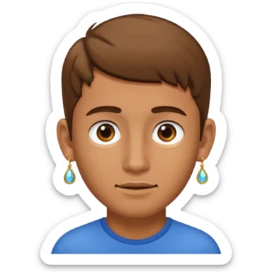 Boy with tanned skin, short brown hair, a light beard, and an earring in his ear sticker
