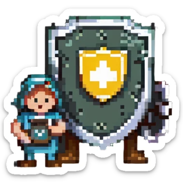 tech support shield with phone icon and friendly helper character sticker