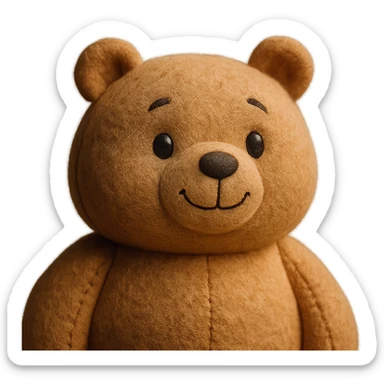 a friendly bear plush portrait, round and huggable sticker