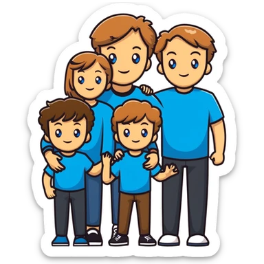 Family with mother, father and three little girls, everyone has light brown hair and blue eyes sticker