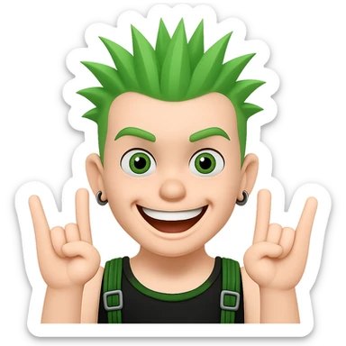 smiling punk guy with green irochese showing horns (emoji style) sticker