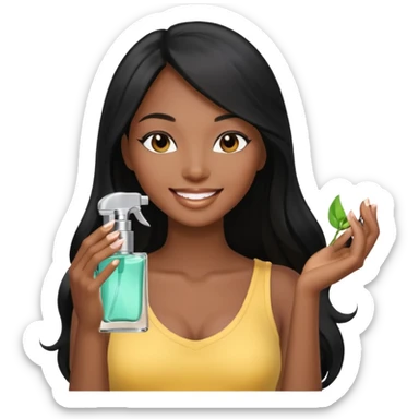 Black long haired black model spraying perfume sticker