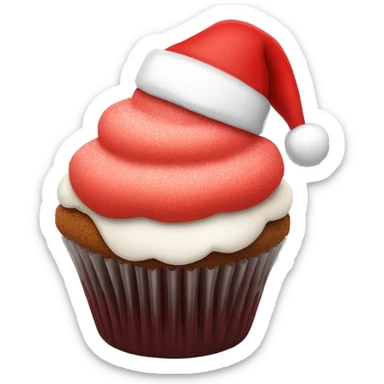 Red cupcake with Santa hat frosting sticker