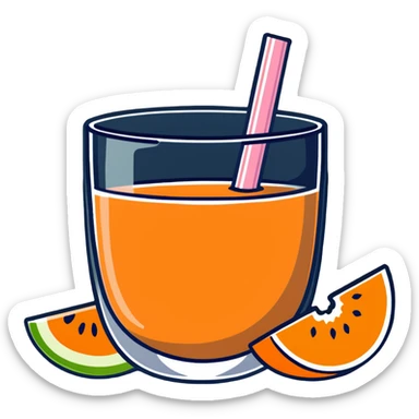 traditional carajillo coffee drink in a glass with a slice of cantaloupe melon beside it sticker