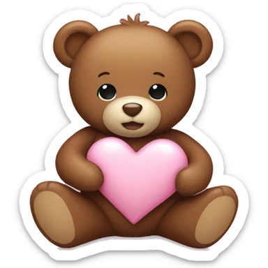 Brown teddy bear holding a light pink heart sticker